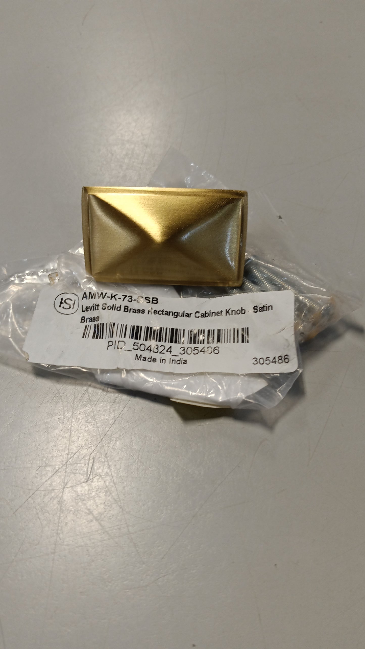 Levitt Solid Brass Rectangular Cabinet Knob - Satin Brass