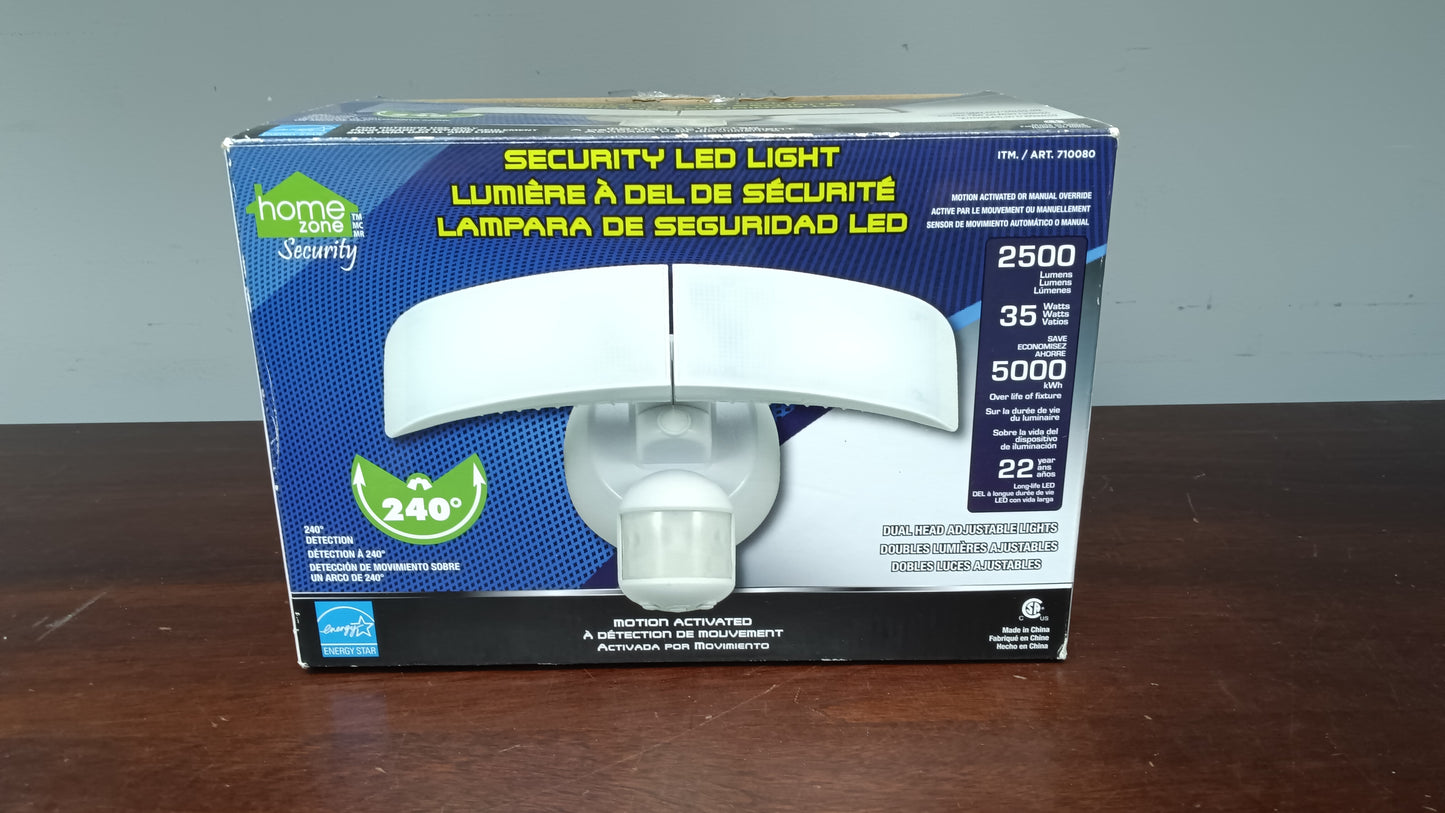 Security Motion Activated LED Light 240 degree Dual Head 2500 Lumens By Home Zone